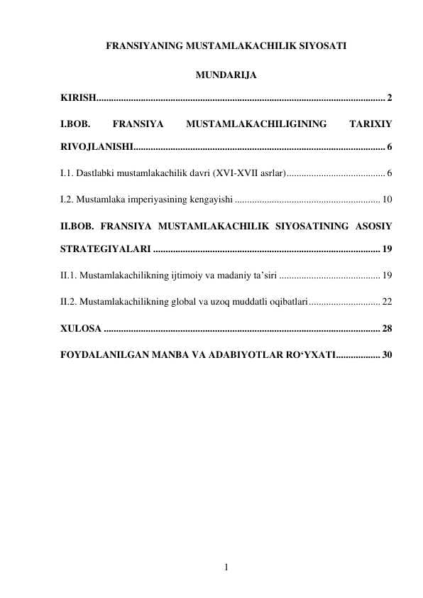 FRANSIYANING MUSTAMLAKACHILIK SIYOSATI