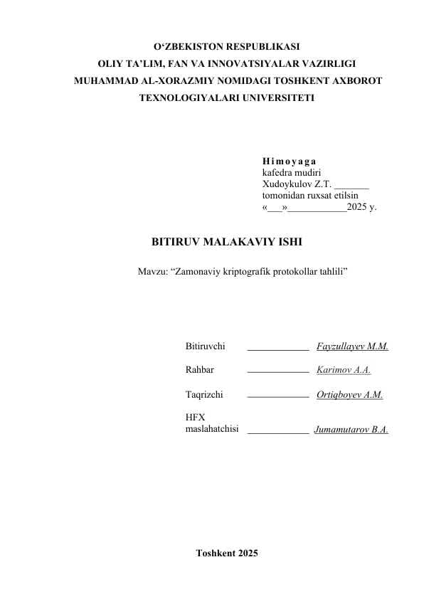 Zamonaviy Kriptografik protokollar tahlili