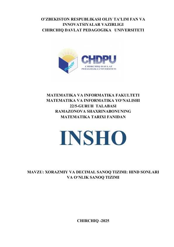 XORAZMIY VA DECIMAL SANOQ TIZIMI HIND SONLARI VA O‘NLIK SANOQ TIZIMI.doc