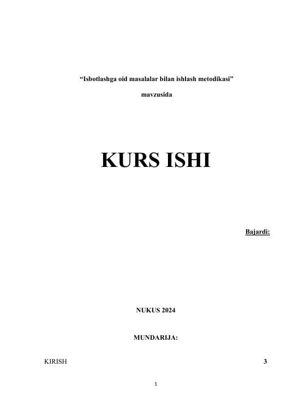 Isbotlashga oid masalalar bilan ishlash metodikasi