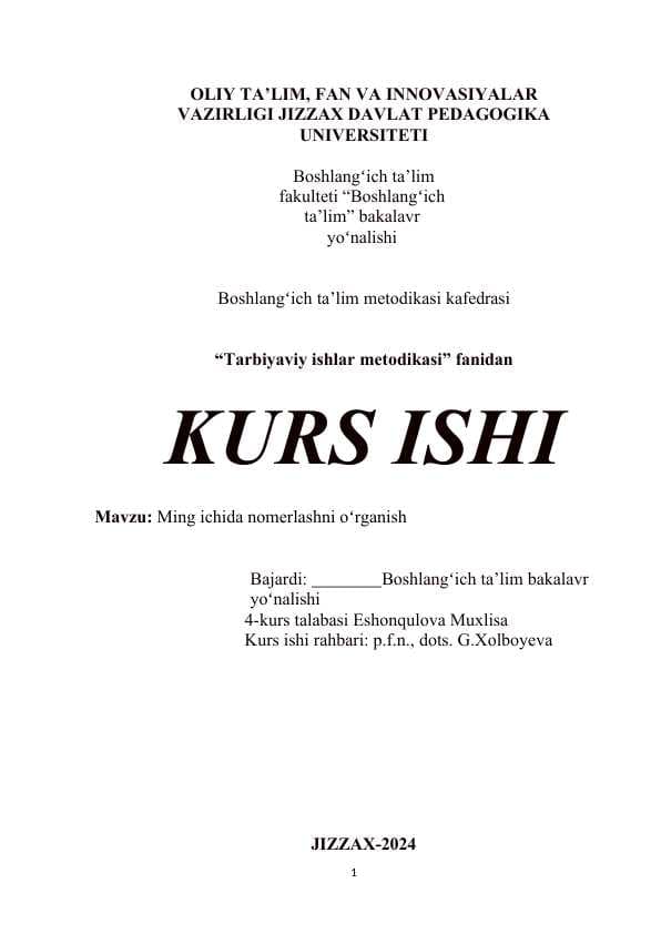 Ming ichida nomerlashni oʻrganish