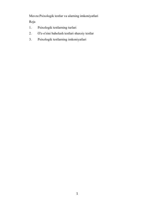 Psixologik testlar va ularning imkoniyatlari