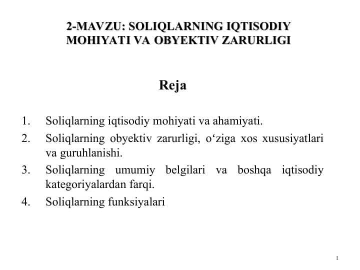 SOLIQLARNING IQTISODIY MOHIYATI VA OBYEKTIV ZARURLIGI