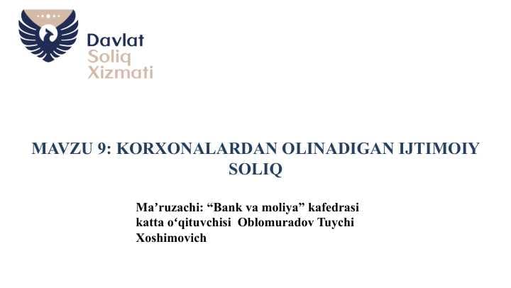KORXONALARDAN OLINADIGAN IJTIMOIY SOLIQ