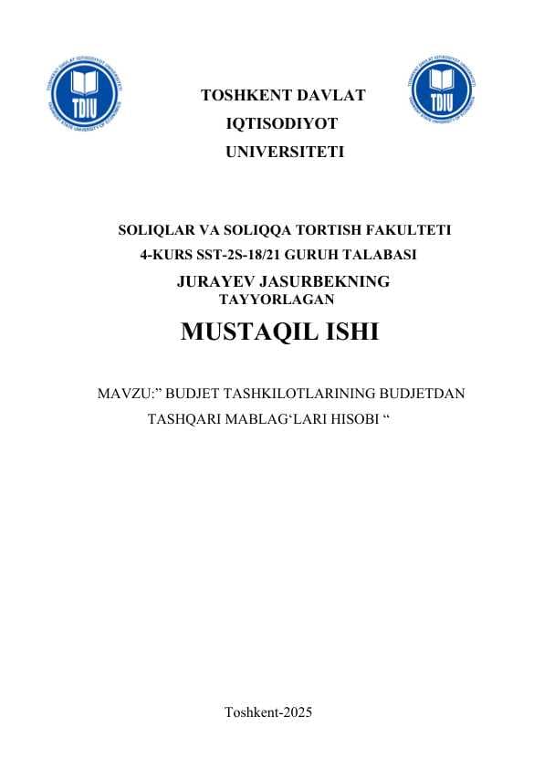 BUDJET TASHKILOTLARINING BUDJETDAN TASHQARI MABLAG‘LARI HISOBI