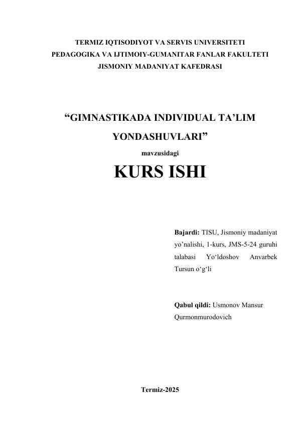GIMNASTIKADA INDIVIDUAL TA’LIM