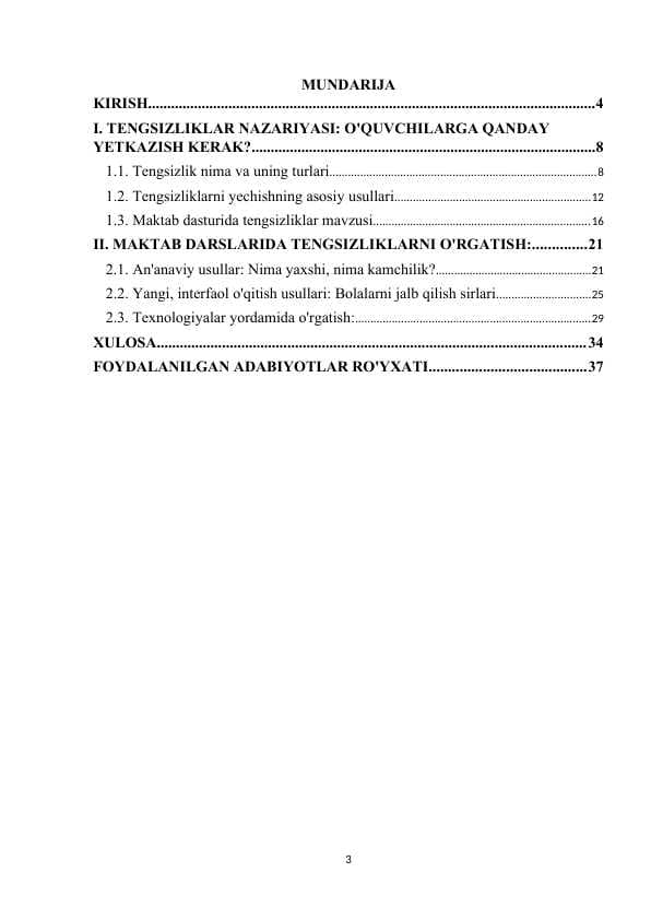 Matematika darslarida tengsizliklarni o'qitish metodikasi