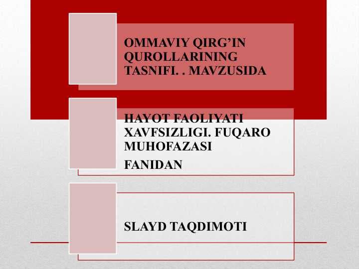 OMMAVIY QIRG’IN QUROLLARINING TASNIFI