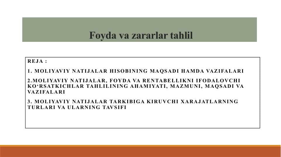 Foyda va zararlar tahlil