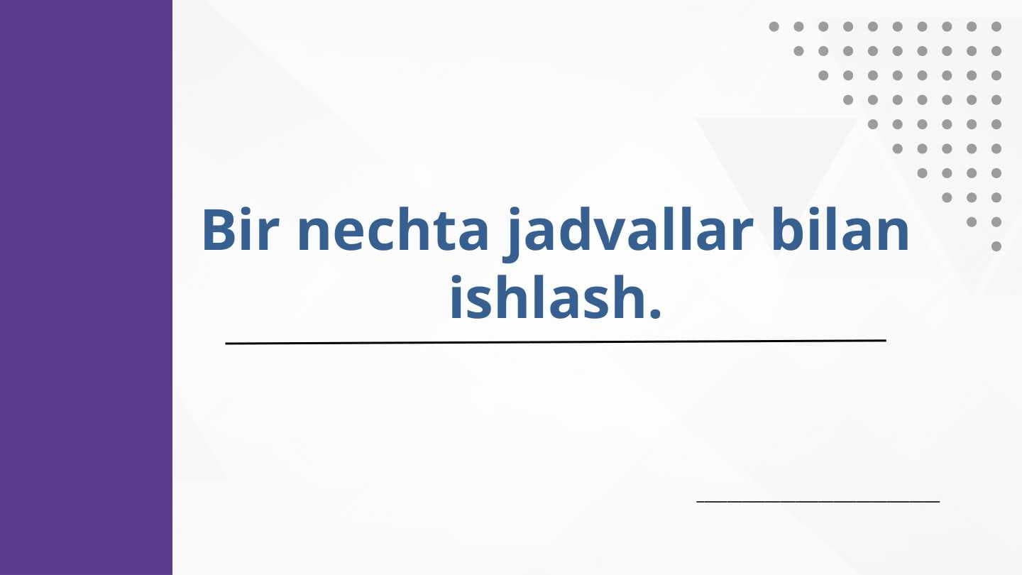 Bir nechta jadvallar bilan ishlash.