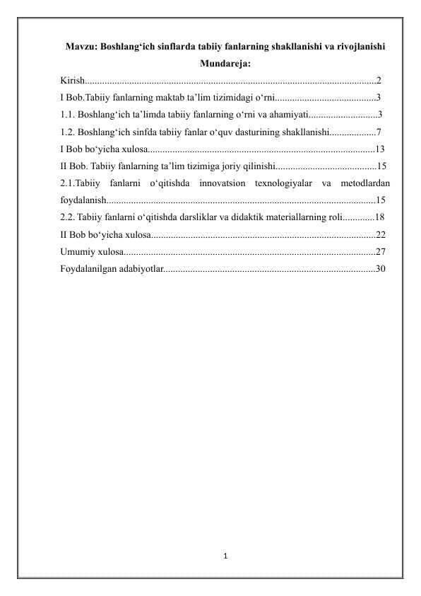 Boshlang‘ich sinflarda tabiiy fanlarning shakllanishi va rivojlanishi 30 kurs ishi.docx