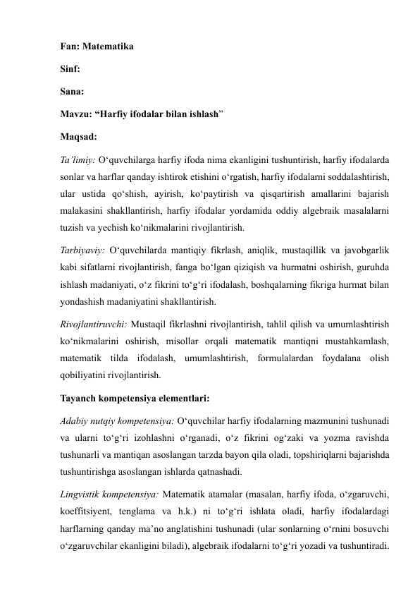 Harfiy ifodalar bilan ishlash