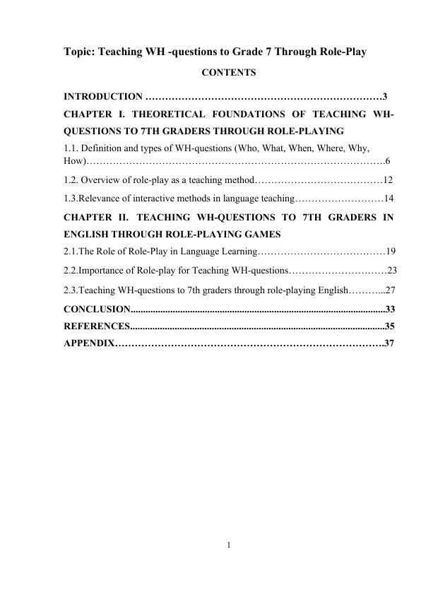 Teaching WH -questions to Grade 7 Through Role-Play
