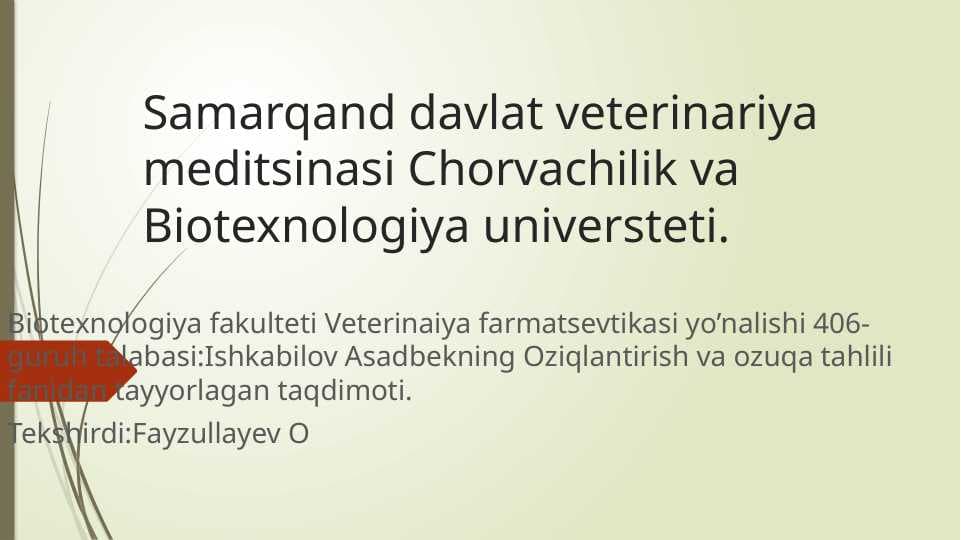 Oziqlantirish va ozuqa tahlili