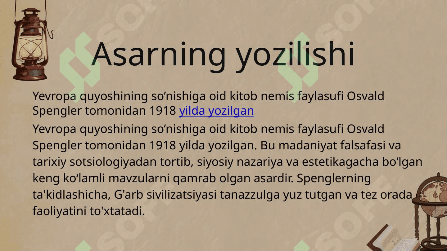Osvald Shpanglerning "Yevropa quyoshining so'nishi" asari