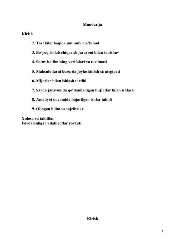 Amaliyot hisoboti Boyoq ishlab chiqaruvchi MCHJ