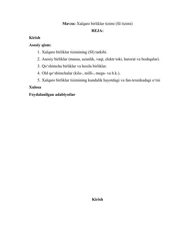 Xalqaro birliklar tizimi (SI tizimi)