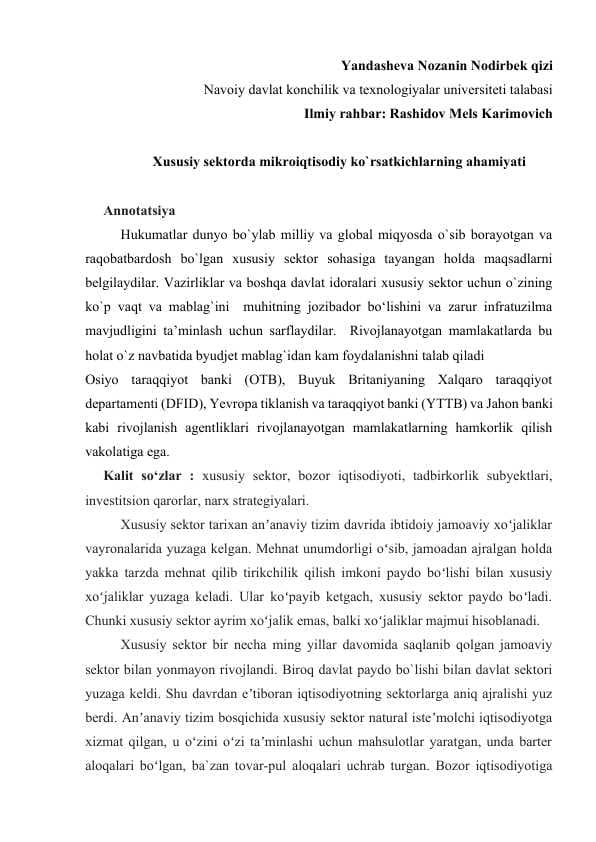xususiy sektor haqida maqola