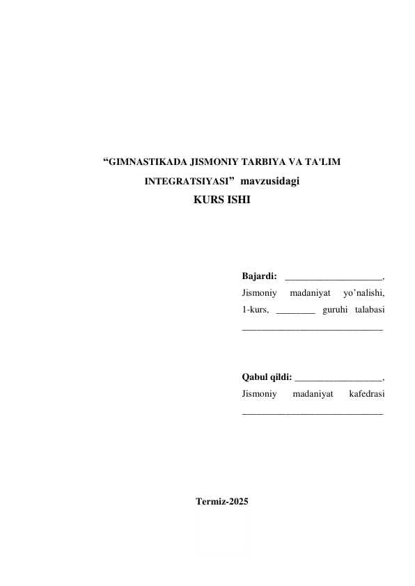 GIMNASTIKADA JISMONIY TARBIYA VA TA'LIM INTEGRATSIYASI