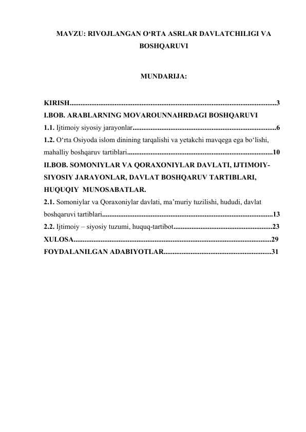 23. RIVOJLANGAN O‘RTA ASRLAR DAVLATCHILIGI VA BOSHQARUVI