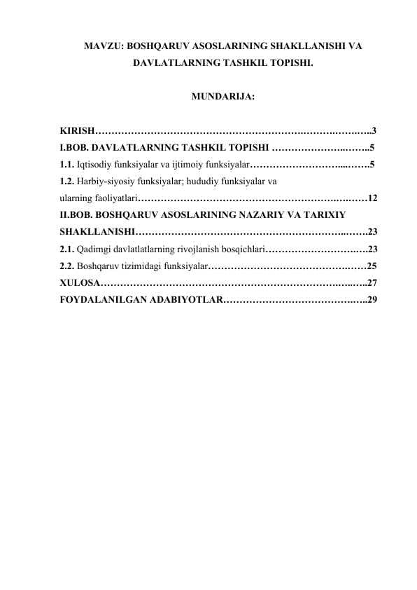 29. BOSHQARUV ASOSLARINING SHAKLLANISHI VA DAVLATLARNING TASHKIL TOPISHI. 2-taxrir