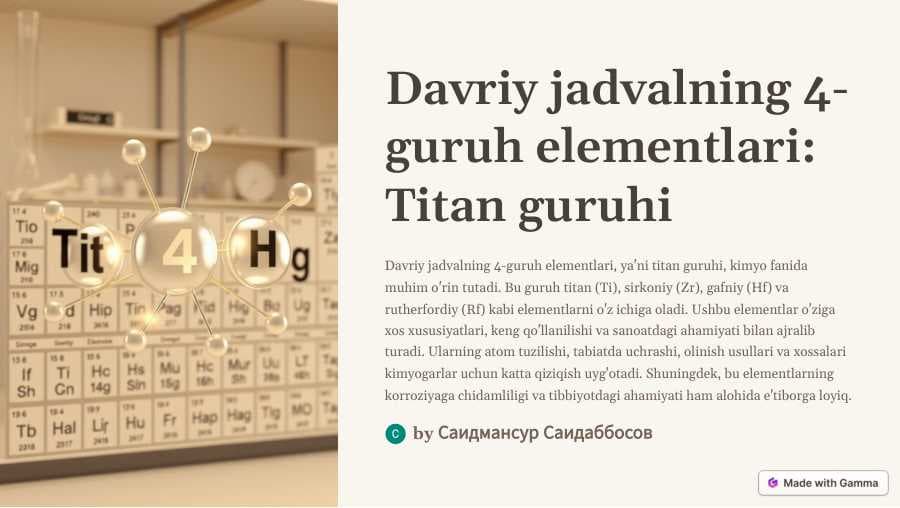Davriy jadvalning 4- guruh elementlari: Titan guruhi