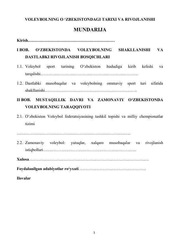 VOLEYBOLNING O ‘ZBEKISTONDAGI TARIXI VA RIVOJLANISHI