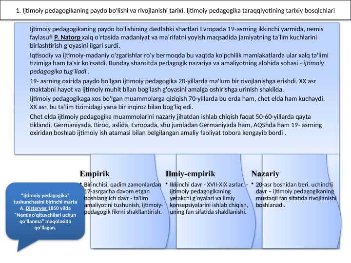 Ijtimoiy pedagogikaning paydo bo'lishi va rivojlanishi tarixi