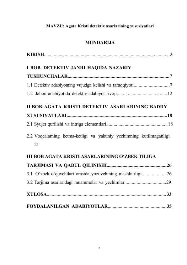 Agata Kristi detektiv asarlarining xususiyatlari