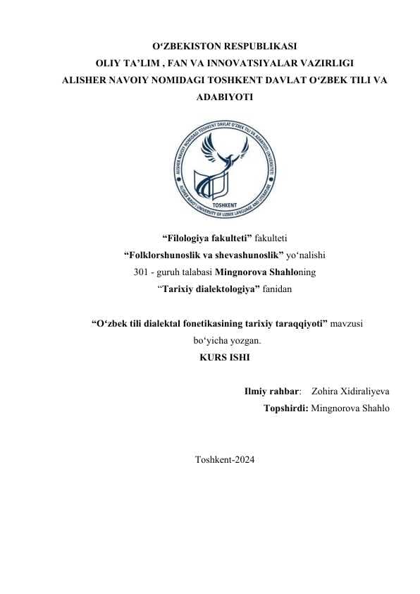 Oʻzbek tili dialektal fonetikasining tarixiy taraqqiyoti