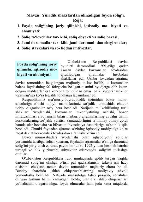 Yuridik shaxslardan olinadigan foyda solig‘i