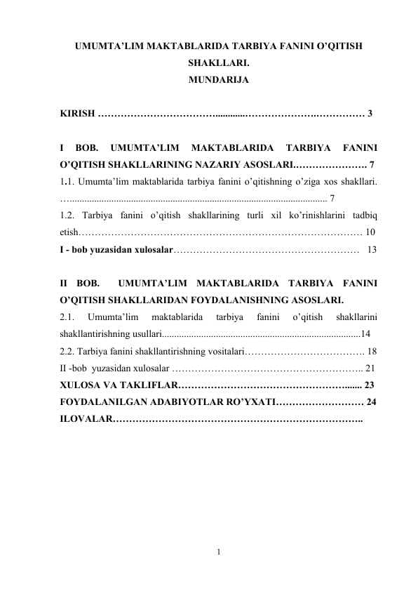 Umumta’lim maktablarida tarbiya fanini o’qitish shakllari.