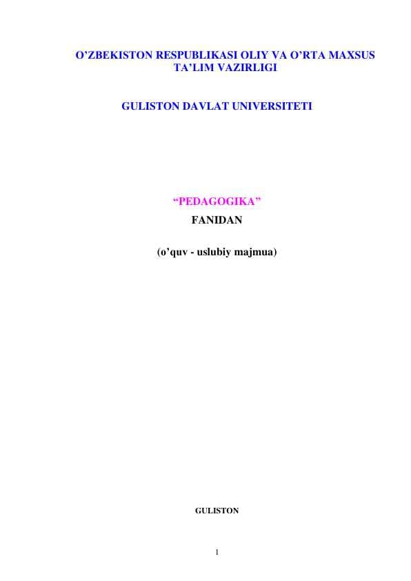 “PEDAGOGIKA” FANIDAN (o’quv - uslubiy majmua)