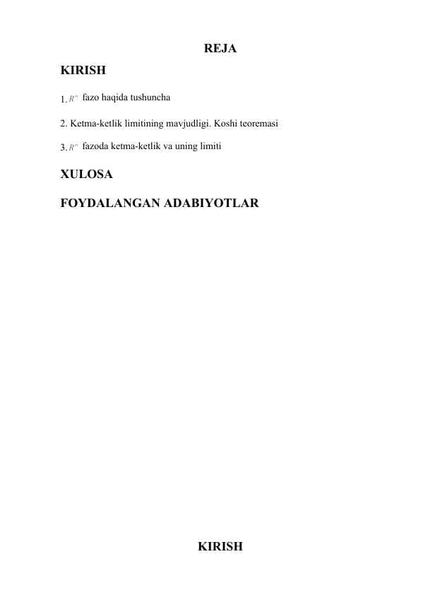 R m fazo va unda ketma-ketlik  kurs ishi