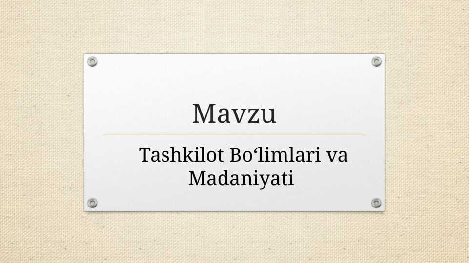 Tashkilot Bo‘limlari va Madaniyati