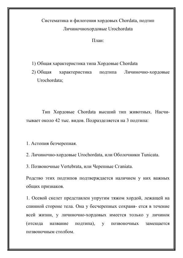 Систематика и филогения хордовых Chordata, подтип Личиночнохордовые Urochordata