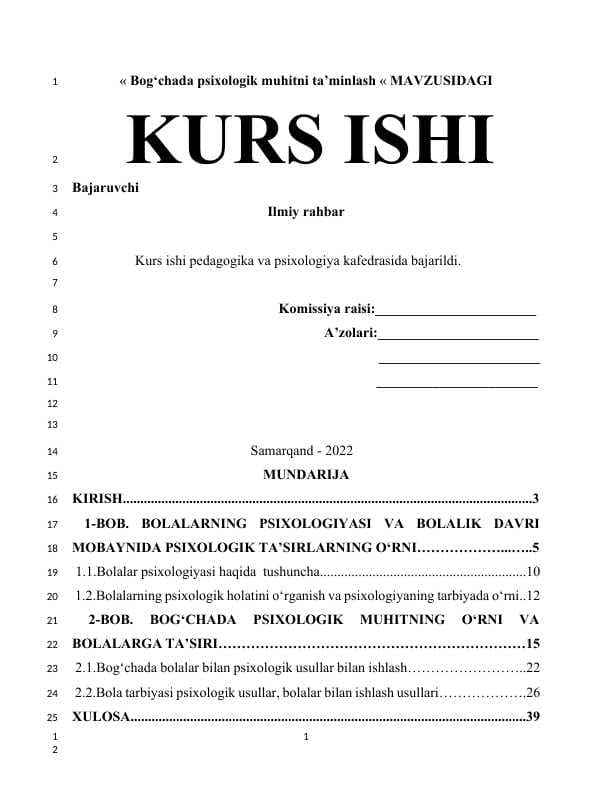 Bog‘chada psixologik muhitni ta’minlash