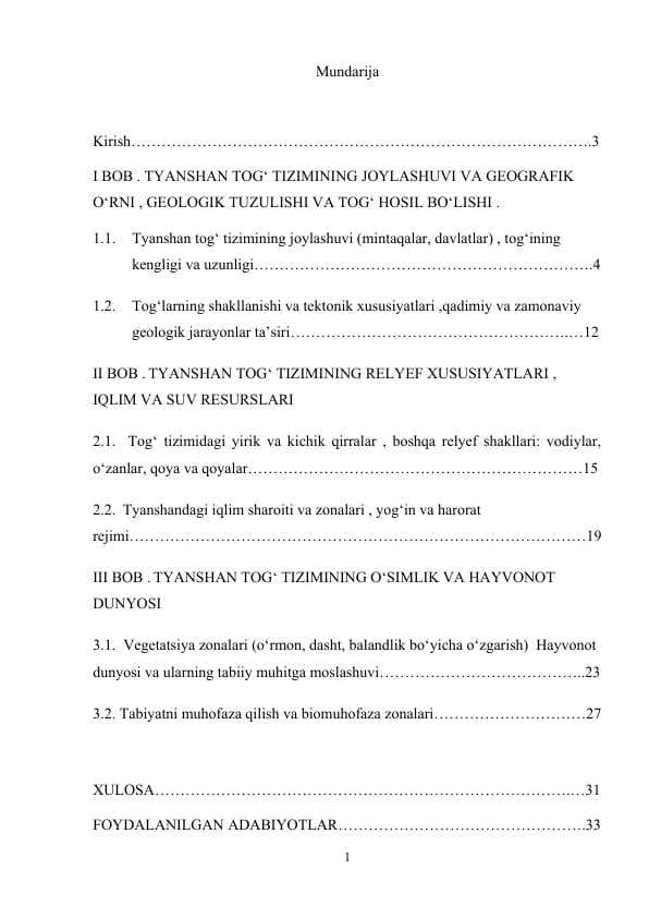 Tyanshan tog' tizimiga tabiy geografik tavsif