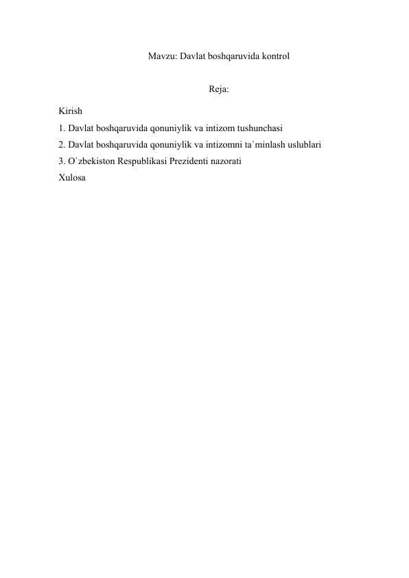 Davlat boshqaruvida kontrol
