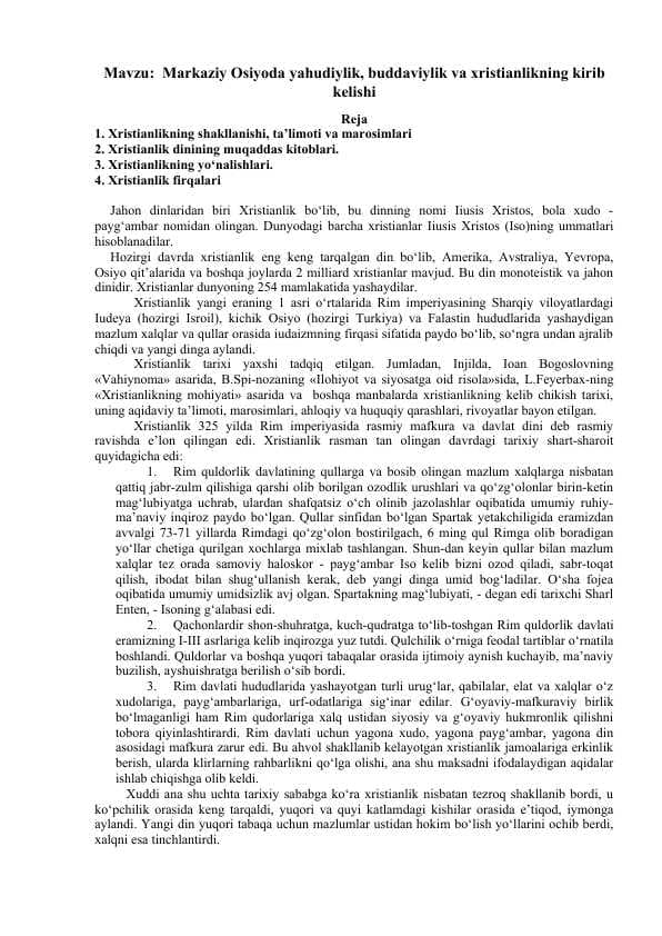 Markaziy Osiyoda yahudiylik, buddaviylik va xristianlikning kirib kelishi