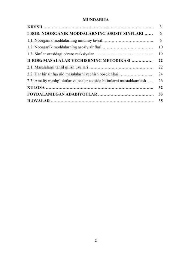 7-sinfda "Noorganik moddalarning asosiy sinflari" bobi boʻyicha masalalar yechish metodikasi