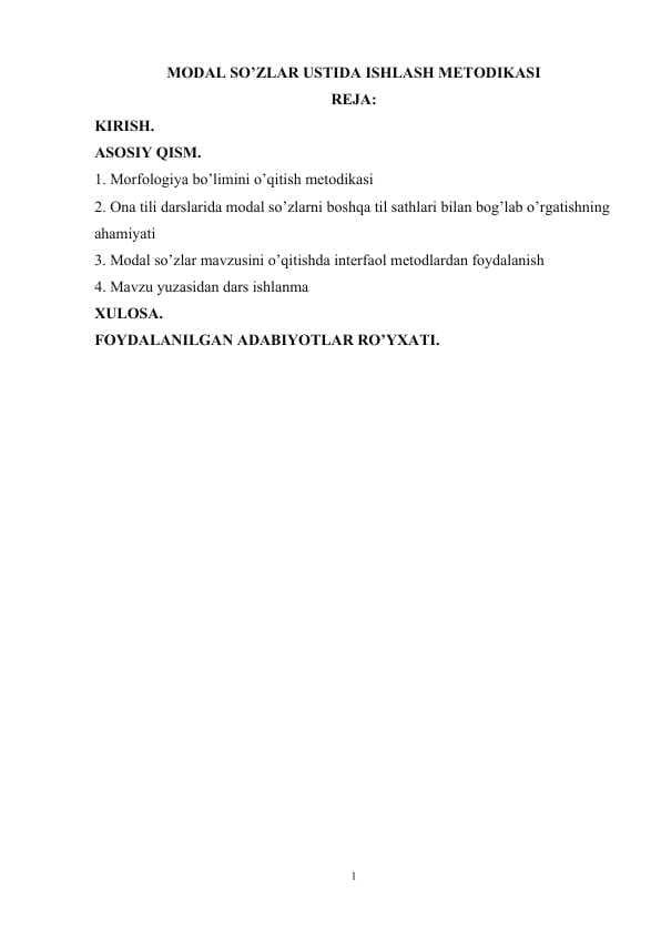 Modal so’zlar ustida ishlash metodikasi