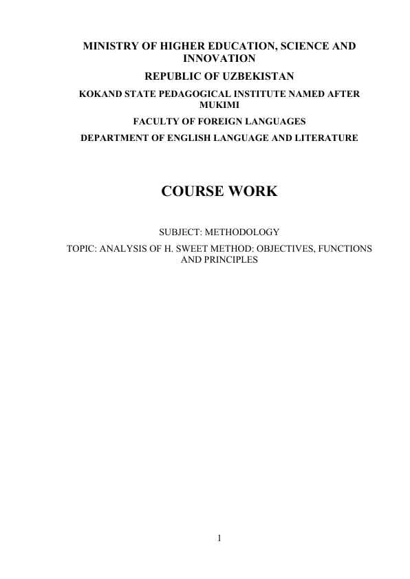 ANALYSIS OF H. SWEET METHOD: OBJECTIVES, FUNCTIONS AND PRINCIPLES