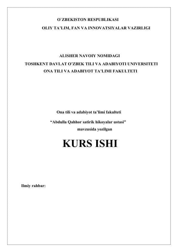 Abdulla Qahhor satirik hikoyalar ustasi