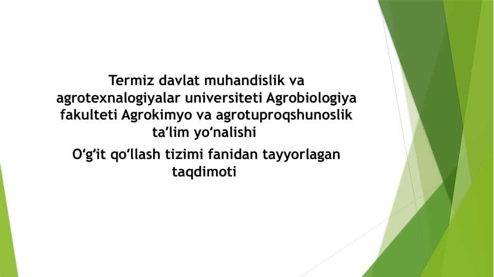 Kuzgi bugʻdoyni yetishtirishda oʻgʻitlash tizimi