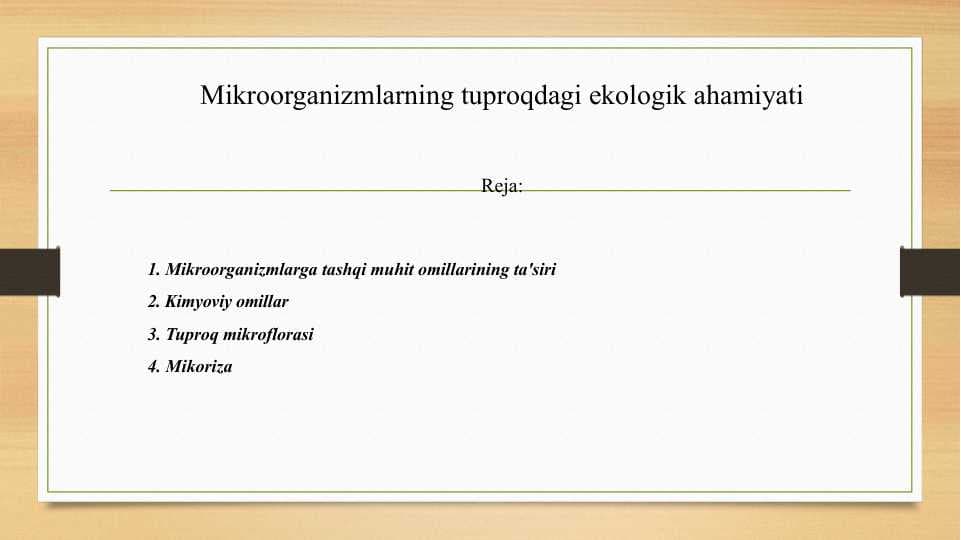 Mikroorganizmlarning tuproqdagi ekologik ahamiyati