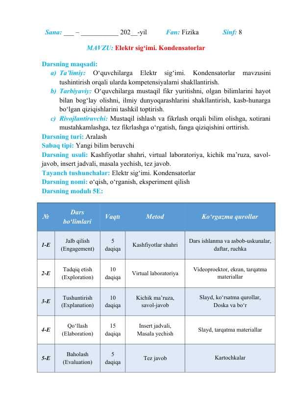 Elektr sig‘imi. Kondensatorlar