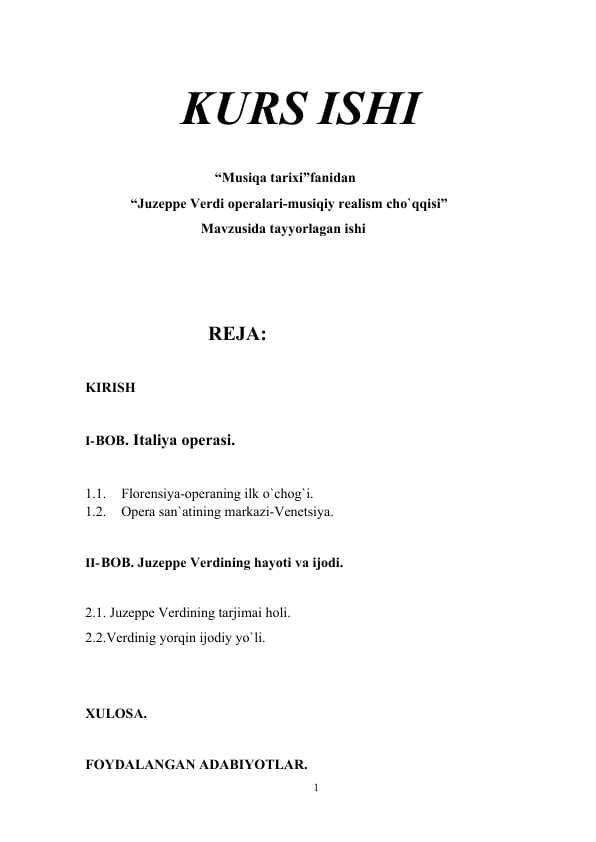 Juzeppe Verdi operalari-musiqiy realism cho`qqisi
