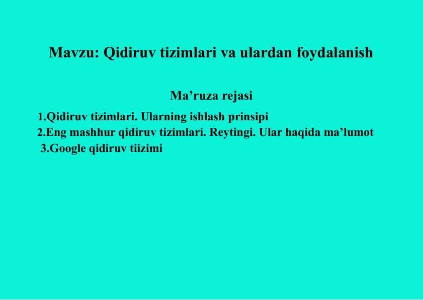 Qidiruv tizimlari va ulardan foydalanish