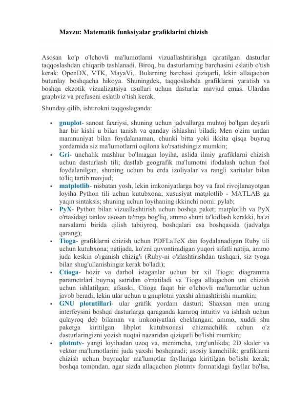 Matematik funksiyalar grafiklarini chizish